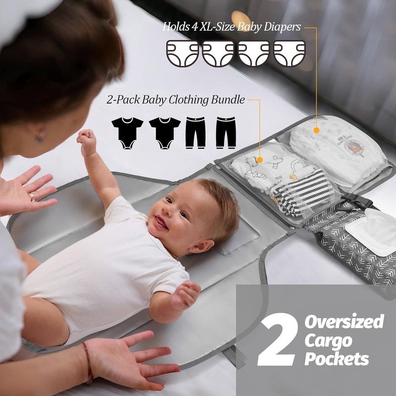 PZU Portable Diaper Changing Pad - Changing Pad Portable with Wipes Pocket, Waterproof Diaper Changing Mat, Portable Changing Pad for Baby, Newborn Gift (Grey Arrows) - Image 3
